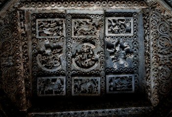 Stone Carving of Hoysaleshwara Temple in Halebidu. Karnataka. India.