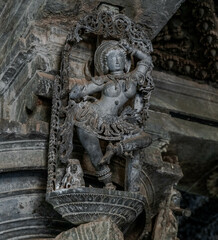 Stone Carving of Hoysaleshwara Temple in Halebidu. Karnataka. India.