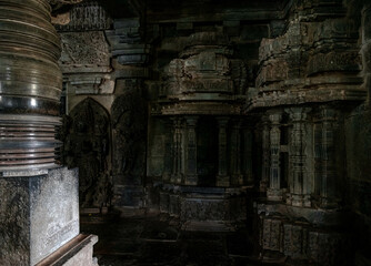 Stone Carving of Hoysaleshwara Temple in Halebidu. Karnataka. India.