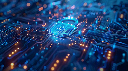 Obraz premium Information privacy and cyber security theme with lock symbol data protection and internet technology concept blue tech background with intricate digital details 