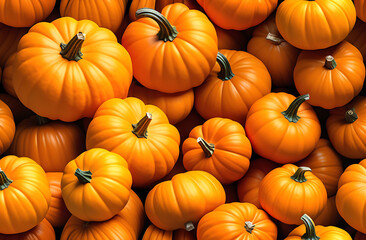 Background from a bunch of pumpkins. Pattern of colorful gourds.
