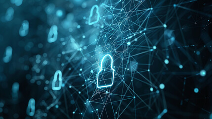 Fototapeta premium Information protection and cyber security concept lock icon and network connections on a modern digital background blue tones emphasizing safety and technology 