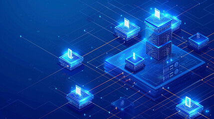 Obraz premium Isometric illustration depicting network data security showcasing an online server protection system concept with a datacenter or blockchain 