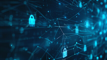 Modern digital security background showcasing technology security with lock symbols blue tech design emphasizing safety and protection detailed network connections 