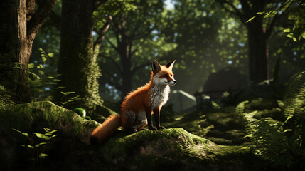red fox vulpes sitting on a rock - Powered by Adobe