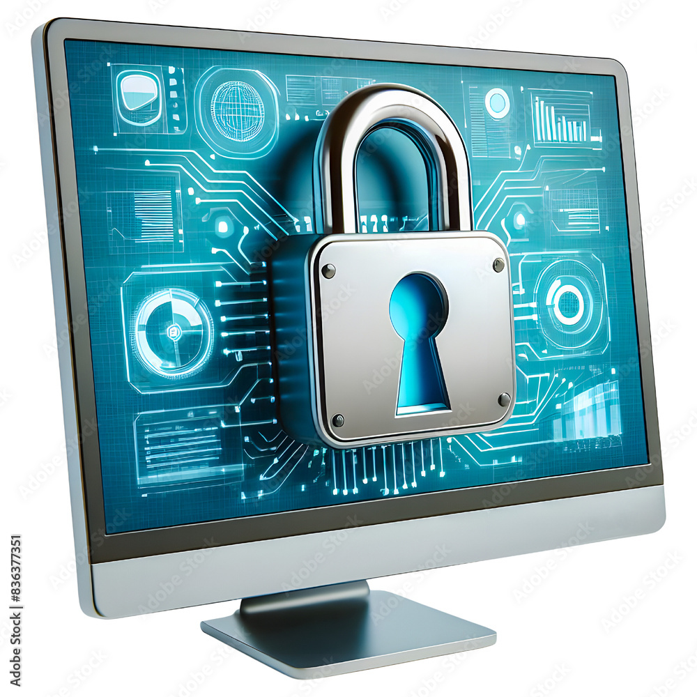 Wall mural security padlock on computer screen, data security concept