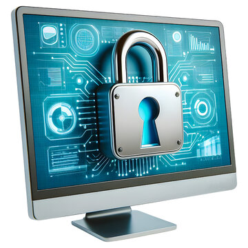 Security padlock on computer screen, data security concept