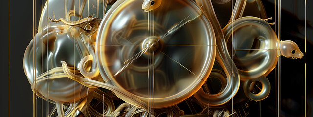 In a time-bending realm, an analogue futuristic clock manifests, its vibrant colors and abstract patterns forming a captivating, mind-altering composition.