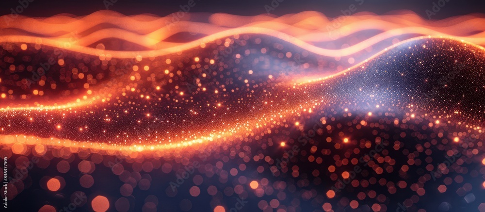 Sticker technology background design, abstract wave moving point flow particles