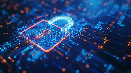 Fototapeta premium Screen displaying a padlock symbol representing cybersecurity and internet security blue tech background with detailed digital network emphasizing data protection 