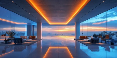 Minimalist Tech Office with Blue Lighting, generative ai