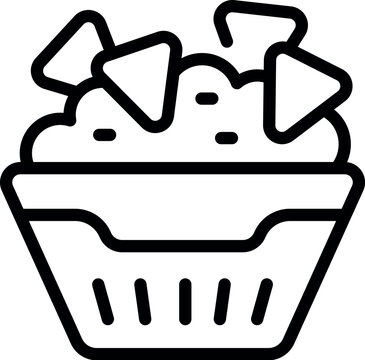 recommend clip art: Black and white line drawing of a bowl filled with nachos topped with cheese