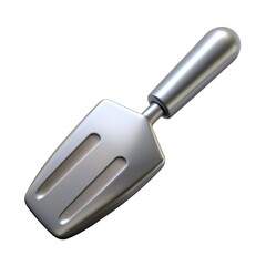 Stainless steel spatula gleams shiny, reflective Metal silver spatula.  Modern bakery equipment essential for pastry chefs.  Brushed metal surface clean, minimalistic Metal silver spatula.
