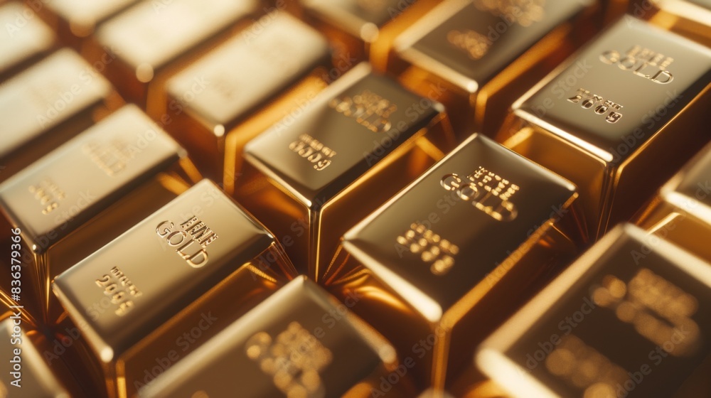 Aufkleber a close-up of gleaming gold bars arranged in a neat stack, symbolizing wealth, prosperity, and finan