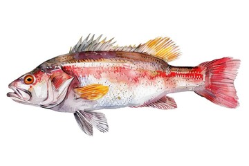 Fototapeta premium Delicious Watercolor Illustration of Freshly Caught Red Sea Perch Seafood