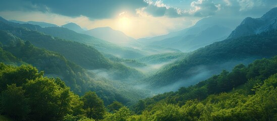 Top view of beautiful mountains and forest