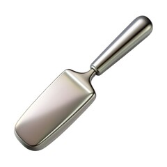 Stainless steel spatula gleams shiny, reflective Metal silver spatula.  Modern bakery equipment essential for pastry chefs.  Brushed metal surface clean, minimalistic Metal silver spatula.