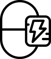 Simple black outline icon representing a halffull battery with a charging symbol