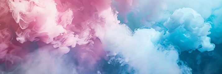 Fototapeta premium A captivating scene unfolds with swirling pink and blue smoke creating a dreamy backdrop, blending into an abstract haze. The display is mesmerizing and enchanting, with an ethereal and vibrant feel
