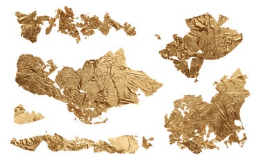 Art Bronze glittering  smear brushstroke stain painting blot isolated on white background. Abstract...
