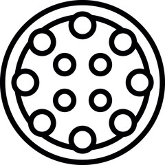 Black and white line art of a classic pepperoni pizza, perfect for food themed design projects