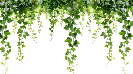 Hanging tropical creeper vines creating a border, isolated on clear background.