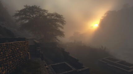 In a mystical atmosphere Among the misty sunrises _011