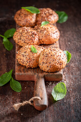 Fresh spinach buns made of green leaves and wheat.
