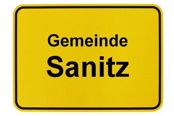 Illustration eines Ortsschildes der Gemeinde Sanitz in Mecklenburg-Vorpommern