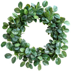 Elegant green leaf wreath with lifelike foliage, perfect for home decor, events, and festive occasions, adding a natural touch to any space. transparent backgrounds