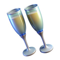Luxury crystal stemware reflects sparkling bubbles in elegant celebration Transparent glass champagne flutes gleam at festive 3d render Transparent glass champagne flutes isolated on white background