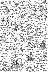 Whimsical Hand-Drawn Doodle Map with Nautical Theme