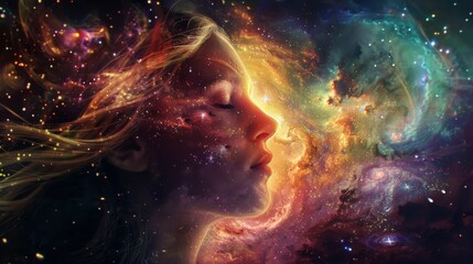 A vivid and colorful digital artwork of a cosmic scene, with a central blurred element