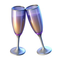 Luxury crystal stemware reflects sparkling bubbles in elegant celebration Transparent glass champagne flutes gleam at festive 3d render Transparent glass champagne flutes isolated on white background
