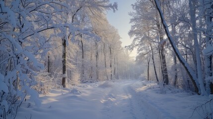 Naklejka premium Winter scenery in the forest covered with snow