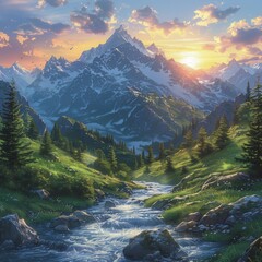 landscape with lake and mountains