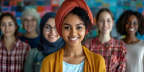 Fototapeta premium Fostering diverse talent in an inclusive workplace for a brighter global future. Concept Diversity and Inclusion, Talent Development, Global Perspectives, Workplace Integration, Future Sustainability