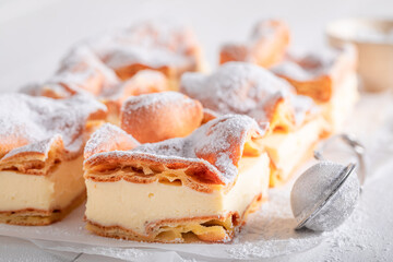 Delicious and tasty Karpatka cake as classic polish cuisine.