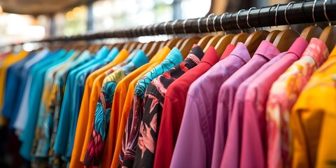 Display of Vibrant Shirts Trendy Fashion and Retail Inspiration. Concept Vibrant Shirts, Fashion Trends, Retail Inspiration