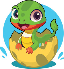 Cute little snake cartoon inside an egg