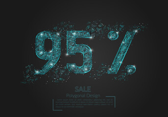 Abstract isolated blue 95 percent sale concept. Polygonal illustration looks like stars in the black night sky in space or flying glass shards. Digital design for website, web, internet.