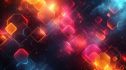 Abstract glowing hexagons with colorful bokeh effect