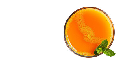 Glass of orange juice, top down view