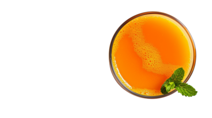 Glass of orange juice, top down view
