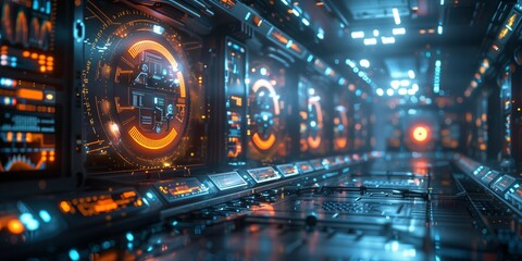 Obraz premium Metallic Cyberpunk Tokens Stack in Neon Glow, generative ai