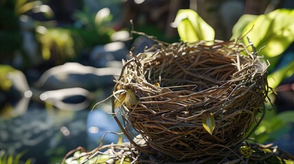 Empty bird nest up close