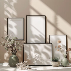 minimal picture frames mockup on beige background