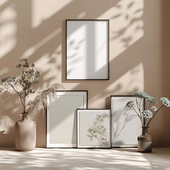 minimal picture frames mockup on beige background