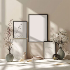 minimal picture frames mockup on beige background