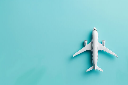 A stunning view from above an airplane in the sky with a beautiful blue background. Copy Space